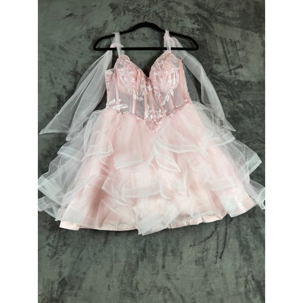 Gown Gallery Pink Tulle Mini Dress Corset Embroidery Prom Homecoming Size 8 NEW